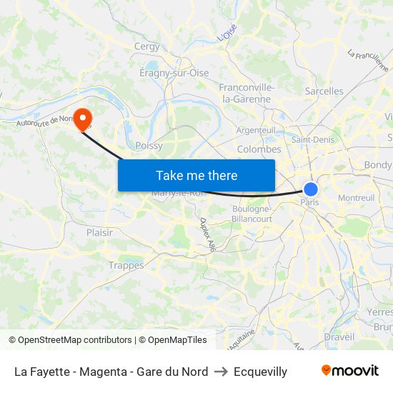 La Fayette - Magenta - Gare du Nord to Ecquevilly map