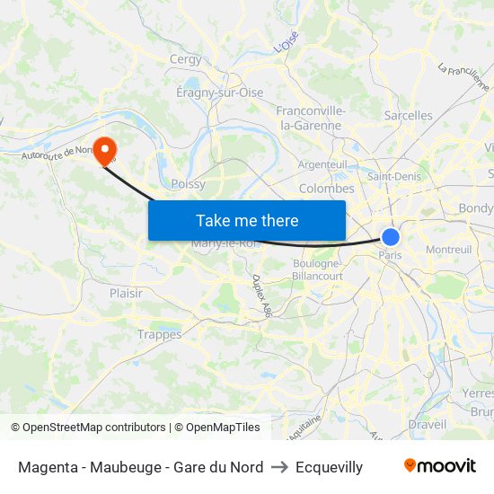Magenta - Maubeuge - Gare du Nord to Ecquevilly map