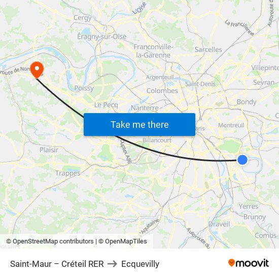 Saint-Maur – Créteil RER to Ecquevilly map