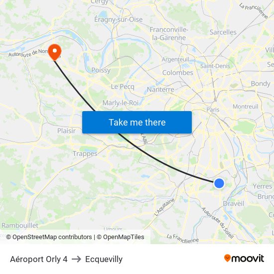 Aéroport Orly 4 to Ecquevilly map