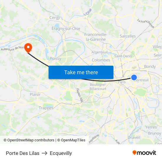 Porte Des Lilas to Ecquevilly map