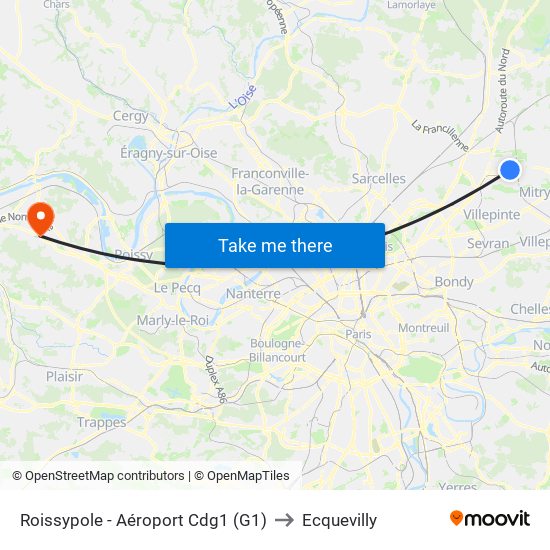 Roissypole - Aéroport Cdg1 (G1) to Ecquevilly map