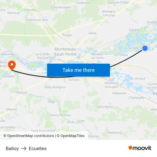 Balloy to Ecuelles map