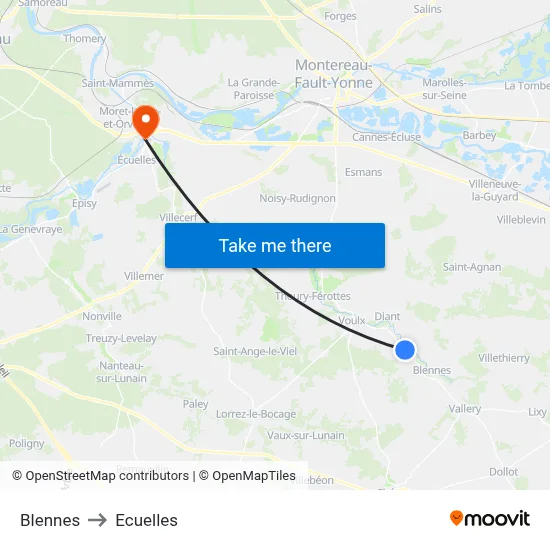 Blennes to Ecuelles map