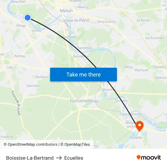 Boissise-La-Bertrand to Ecuelles map