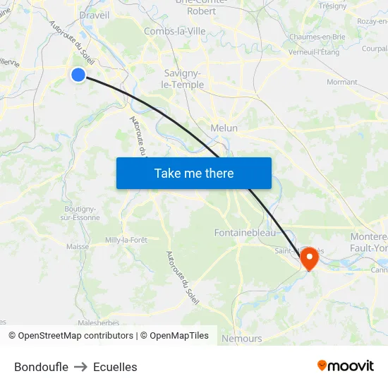 Bondoufle to Ecuelles map