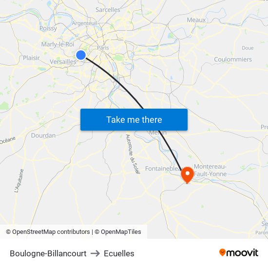 Boulogne-Billancourt to Ecuelles map