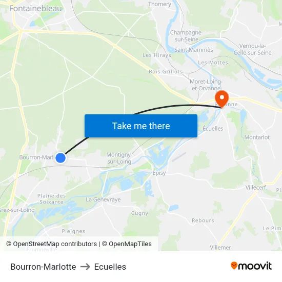 Bourron-Marlotte to Ecuelles map