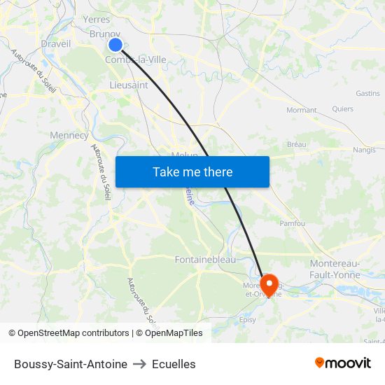 Boussy-Saint-Antoine to Ecuelles map