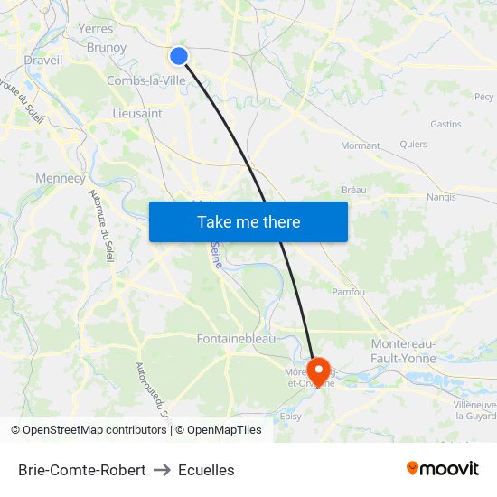 Brie-Comte-Robert to Ecuelles map