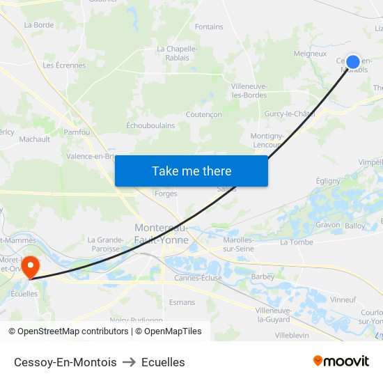 Cessoy-En-Montois to Ecuelles map