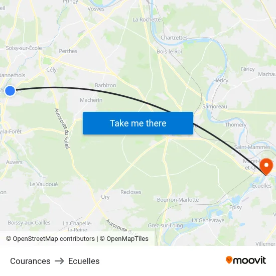 Courances to Ecuelles map