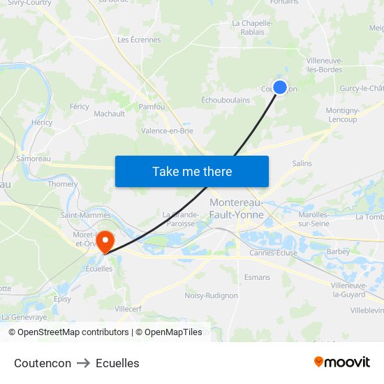 Coutencon to Ecuelles map