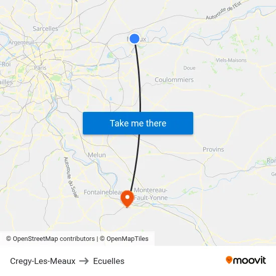 Cregy-Les-Meaux to Ecuelles map