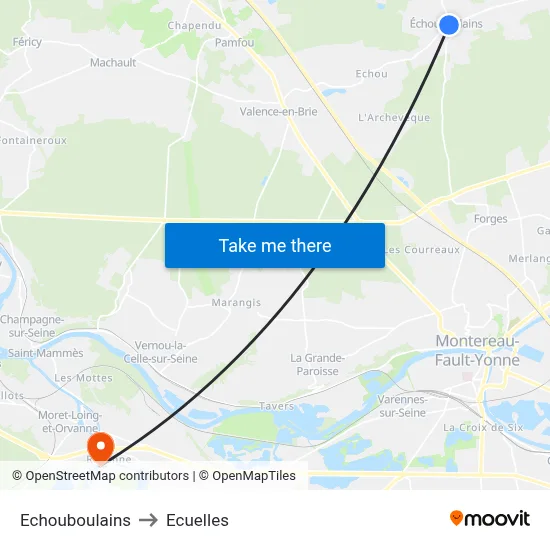 Echouboulains to Ecuelles map