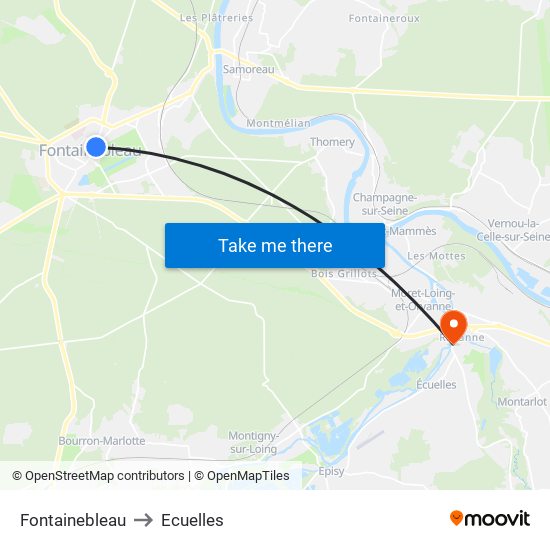 Fontainebleau to Ecuelles map