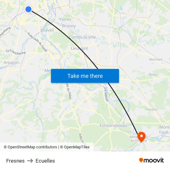 Fresnes to Ecuelles map