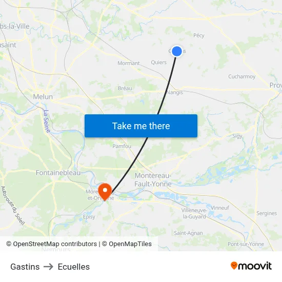 Gastins to Ecuelles map