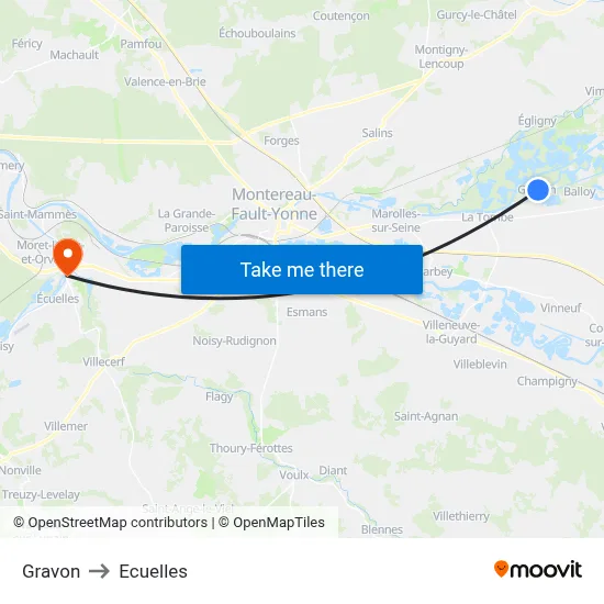 Gravon to Ecuelles map