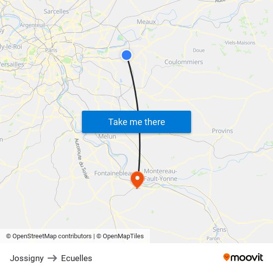 Jossigny to Ecuelles map
