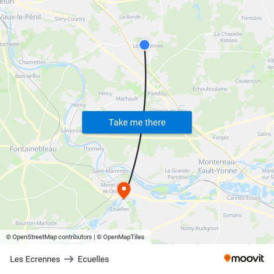 Les Ecrennes to Ecuelles map