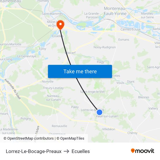 Lorrez-Le-Bocage-Preaux to Ecuelles map