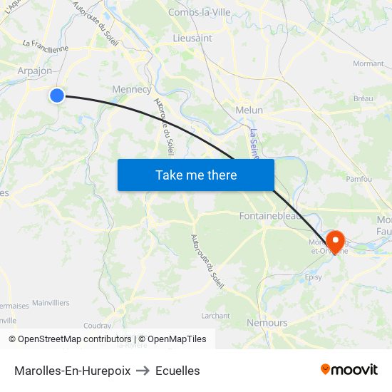 Marolles-En-Hurepoix to Ecuelles map