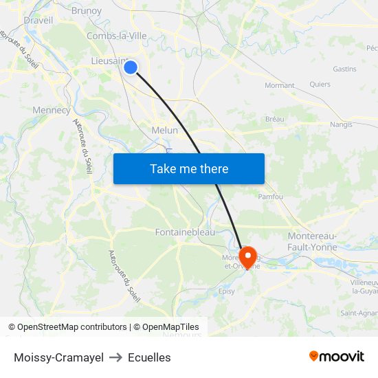 Moissy-Cramayel to Ecuelles map