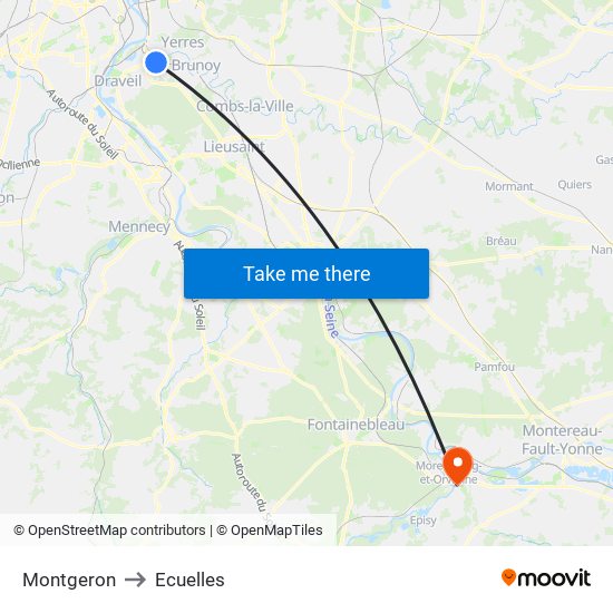 Montgeron to Ecuelles map