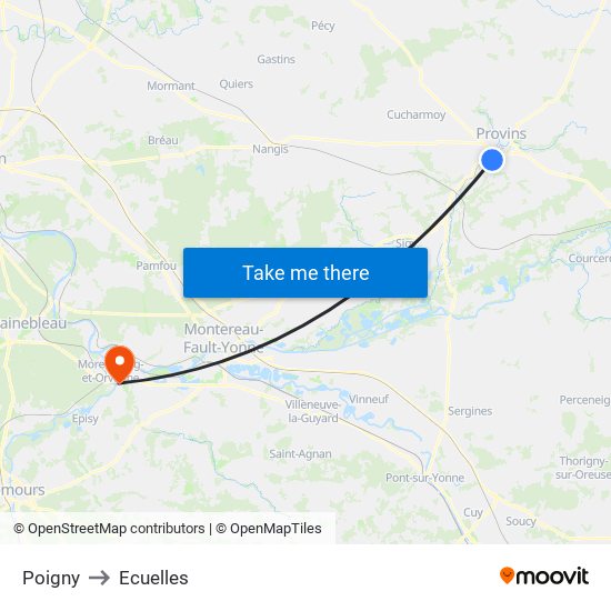 Poigny to Ecuelles map