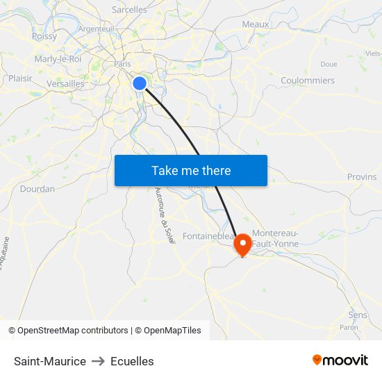 Saint-Maurice to Ecuelles map