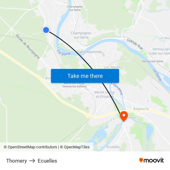 Thomery to Ecuelles map