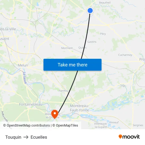 Touquin to Ecuelles map