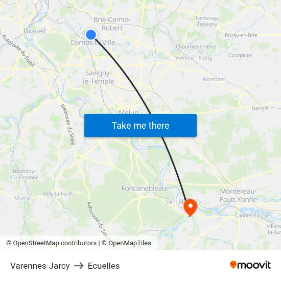 Varennes-Jarcy to Ecuelles map