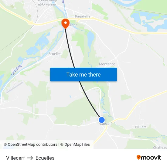 Villecerf to Ecuelles map