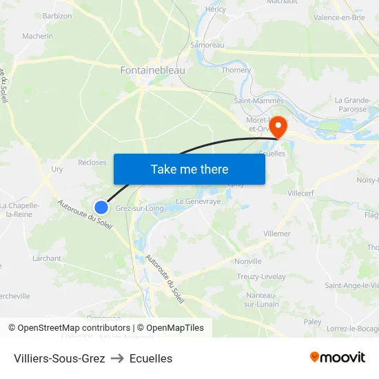 Villiers-Sous-Grez to Ecuelles map