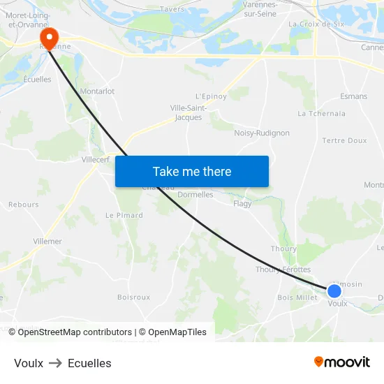 Voulx to Ecuelles map