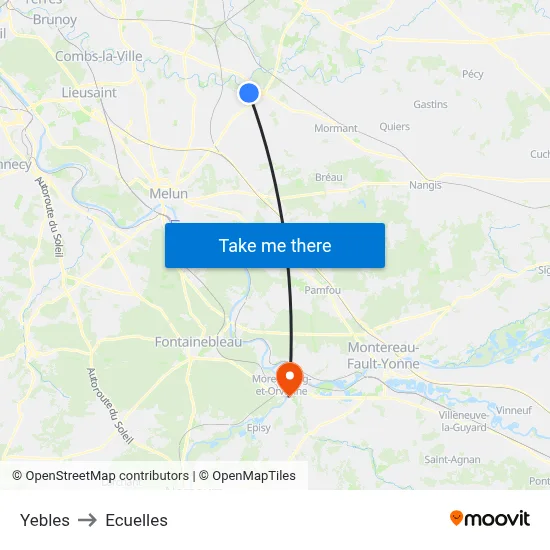 Yebles to Ecuelles map