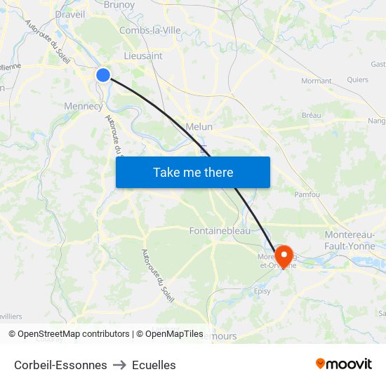 Corbeil-Essonnes to Ecuelles map