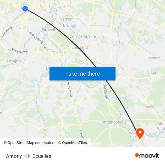 Antony to Ecuelles map