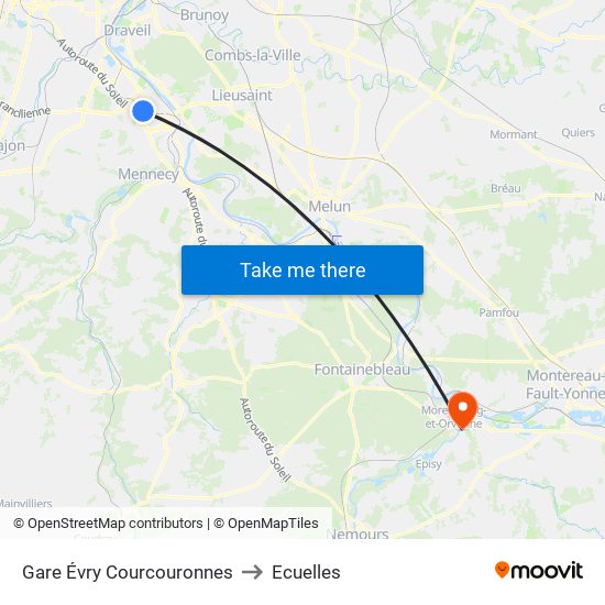 Gare Évry Courcouronnes to Ecuelles map