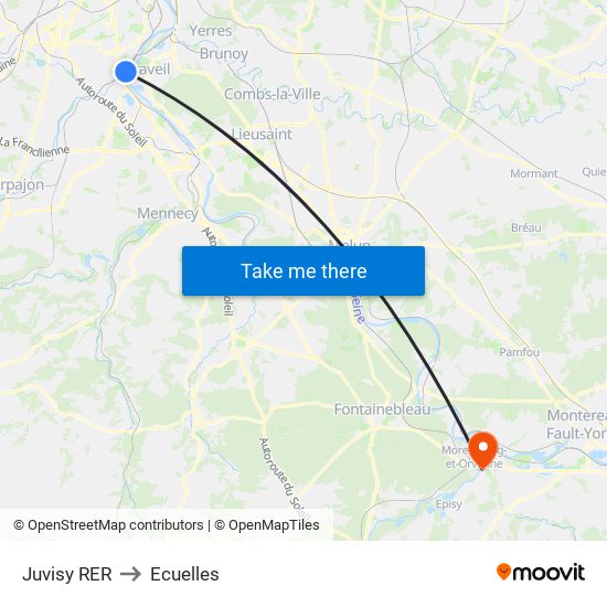 Juvisy RER to Ecuelles map