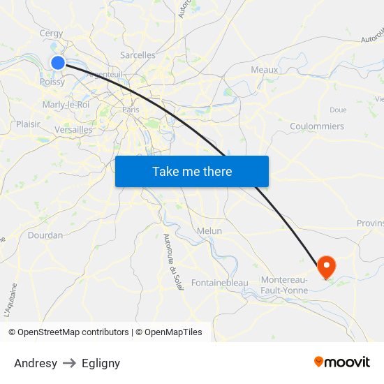 Andresy to Egligny map