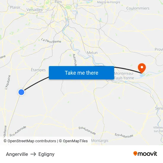 Angerville to Egligny map