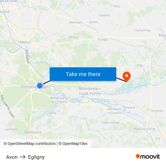Avon to Egligny map
