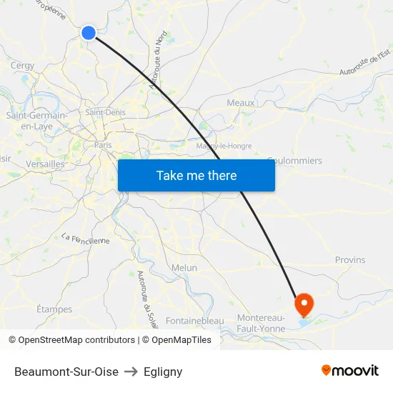 Beaumont-Sur-Oise to Egligny map