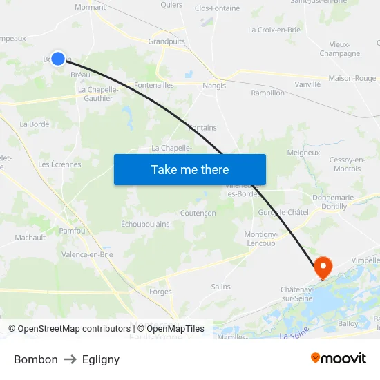 Bombon to Egligny map