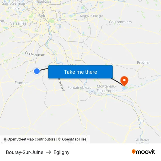 Bouray-Sur-Juine to Egligny map