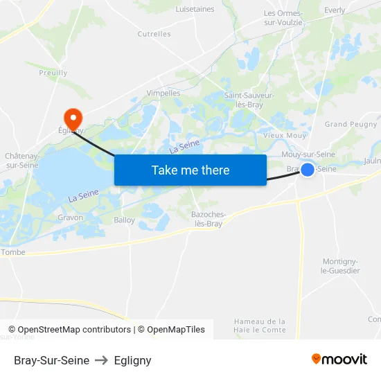 Bray-Sur-Seine to Egligny map