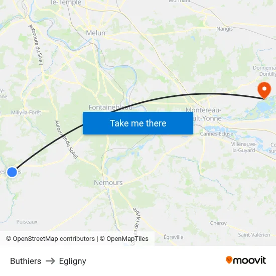 Buthiers to Egligny map